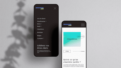 Captures d'écran du site web mobile de Lépine Cloutier, mettant en avant la section