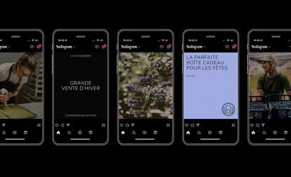Five phone screens displaying Instagram posts for 